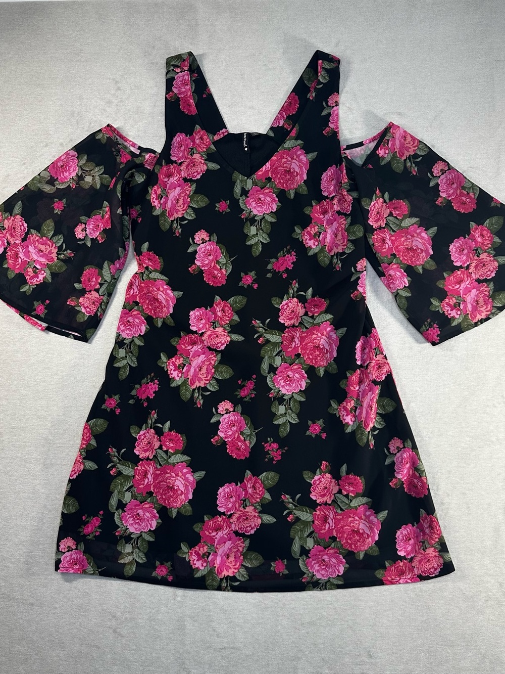 HeartSoul Women's Black Cold-Shoulder Dress with Pink Floral Print